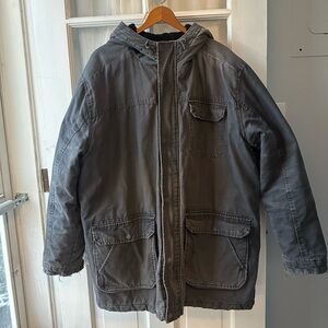Rugged work/chore coat, fully lined, hooded, men’s extra large, Distressed
